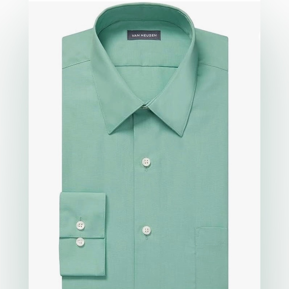 Van Heusen Men's Dress Shirt Fitted Solid Size:17"Neck 36"-37" Sleeve Leaf Color
